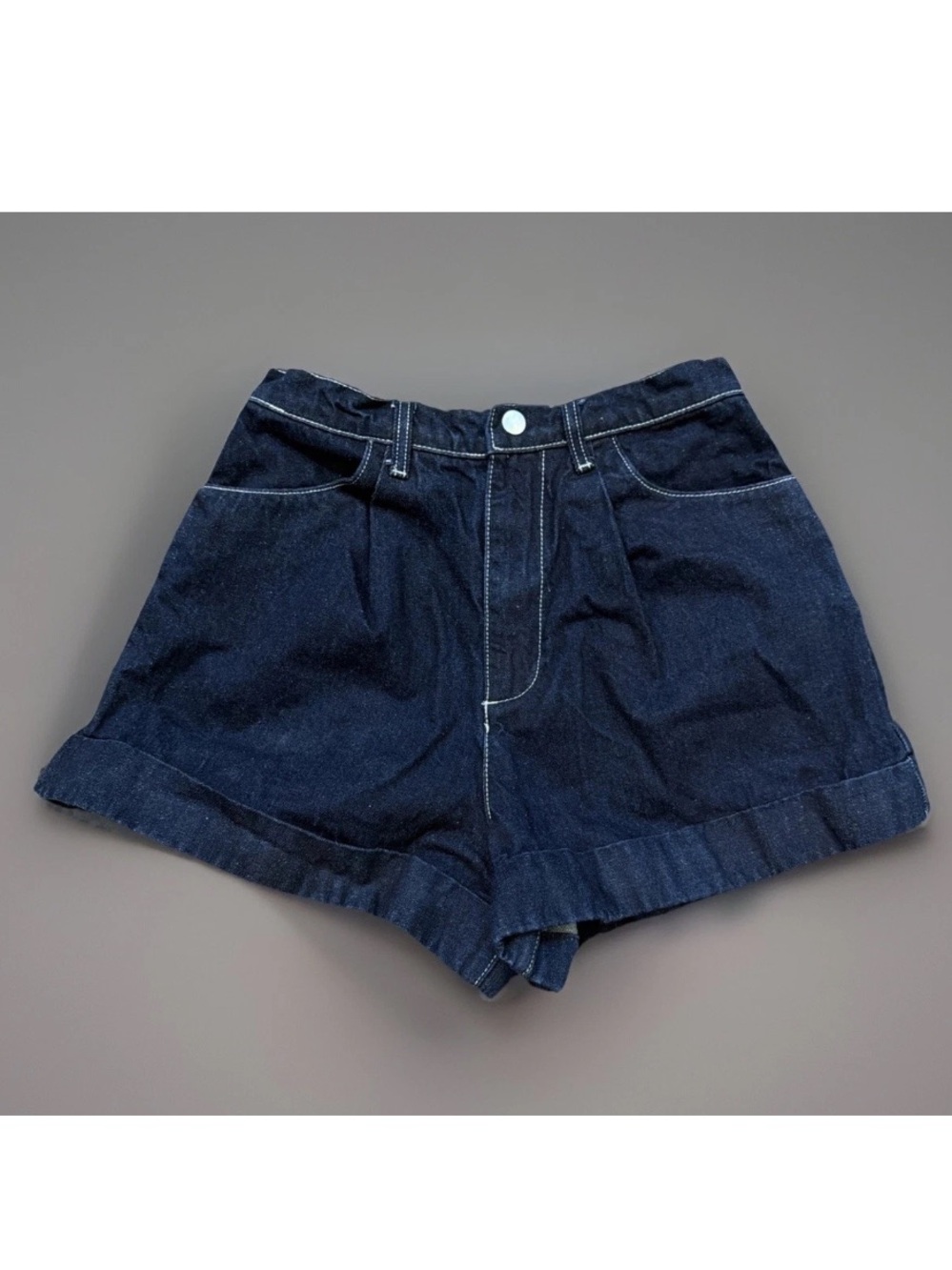 WeWoreWhat Dark Indigo Blue High-Rise Rolled Hem Denim Shorts